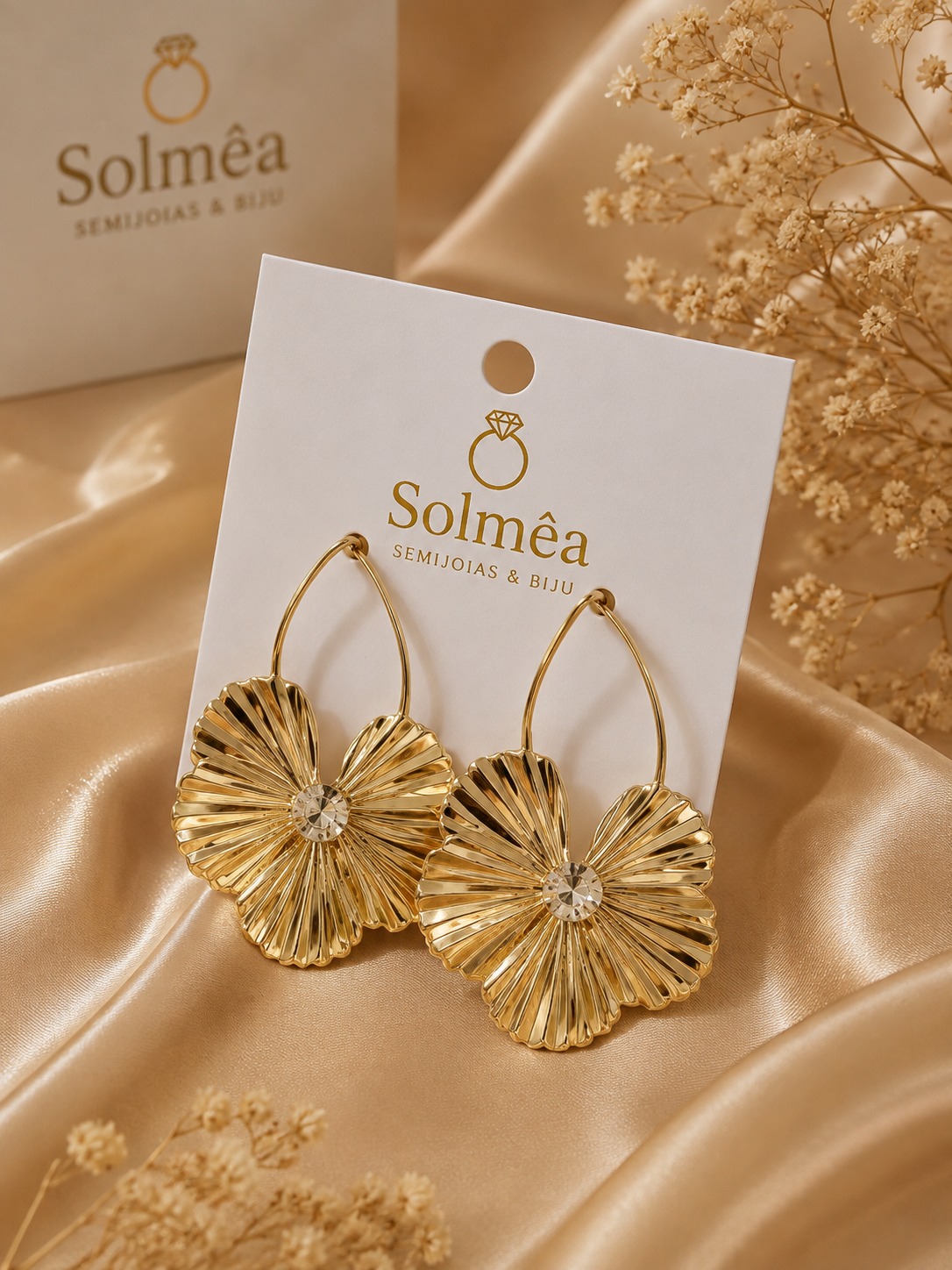 Brinco Flor Plissada Dourado
